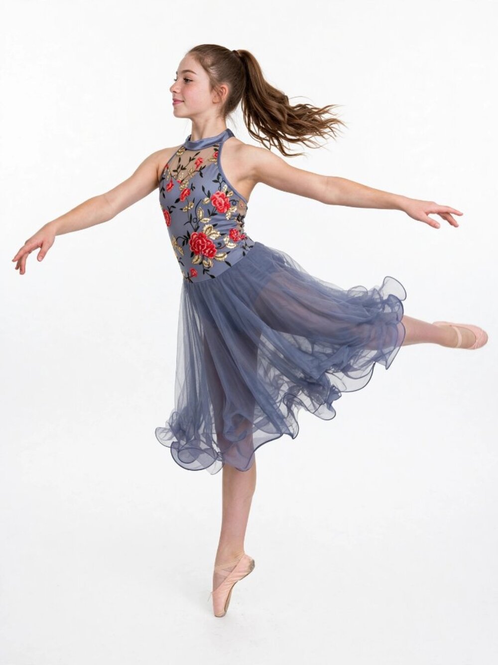 Adult/Teen Dance Costume - sheer ruffled skirt Performance One piece- waist 28"